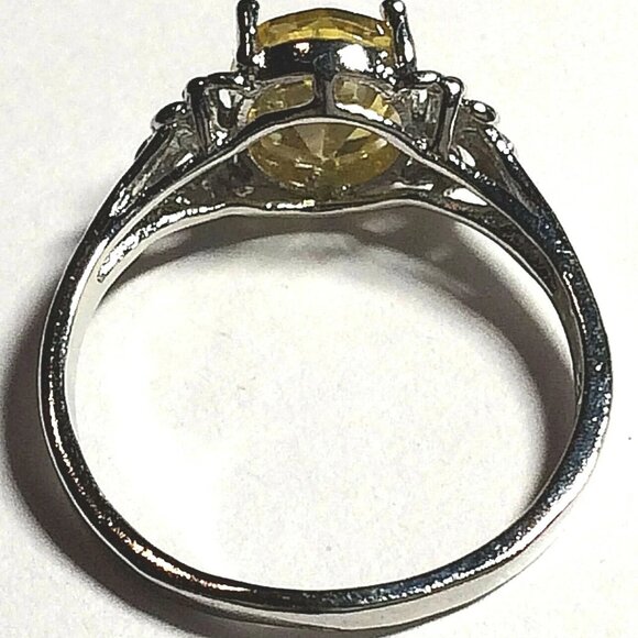 Sterling Silver Fleur de Lis Solitaire Ring Size 7 Canary Yellow Cubic Zirconia - Picture 8 of 10